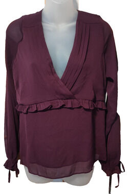 LOS ANGELES Women’s Purple Long Sleeve Ruffle Wrap Chiffon Top Size L BG39